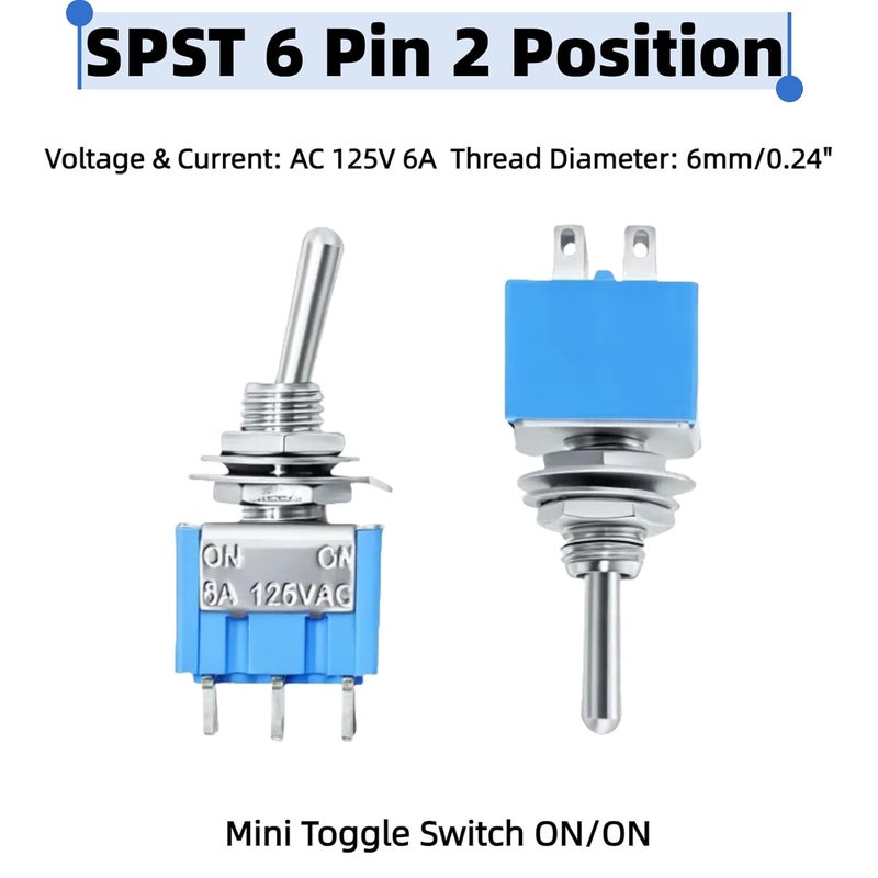 EGSCST 12PCS Mini Toggle Switch SPST 6A 125V Miniature ON/ON 6 Pin 2 Position Micro Rocker Switches 6 Amp 125 Volt MTS-202 - Image 3